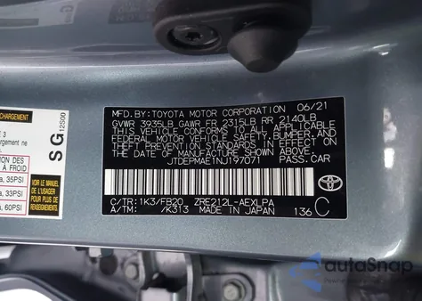 2022 Toyota Corolla Le from USA, damaged, VIN JTDEPMAE1NJ197071